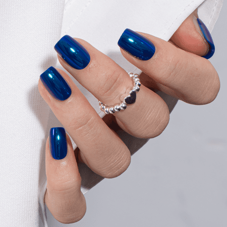 CurvLife Midnight Chrome Press-On Nails - 30PCS, Squoval, Easy Apply, Non-Toxic & Reusable
