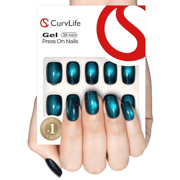 CurvLife Midnight Galaxy Press-On Nails - 30PCS Square, Easy Apply, Non-Toxic & Reusable
