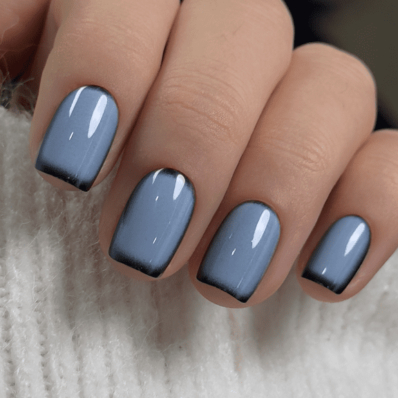 CurvLife Misty Slate Vibe Press-On Nails - 30PCS, Squoval, Easy Apply, Non-Toxic & Reusable
