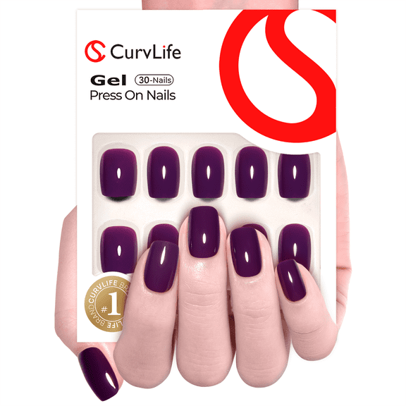 CurvLife Monochrome Purple Press-On Nails - 30PCS Short Square, Minimalist Solid Color, Non-Toxic & Reusable