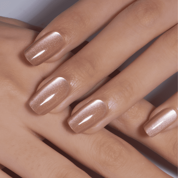CurvLife Nude Cat Grace Press-On Nails - 30PCS, Squoval, Easy Apply, Non-Toxic & Reusable