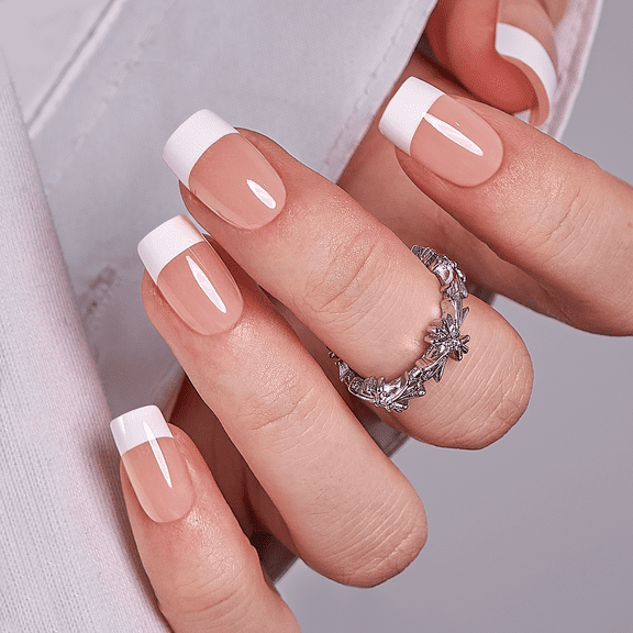 CurvLife Nude Grace Charm Press-On Nails - 30PCS, Squoval, Easy Apply, Non-Toxic & Reusable