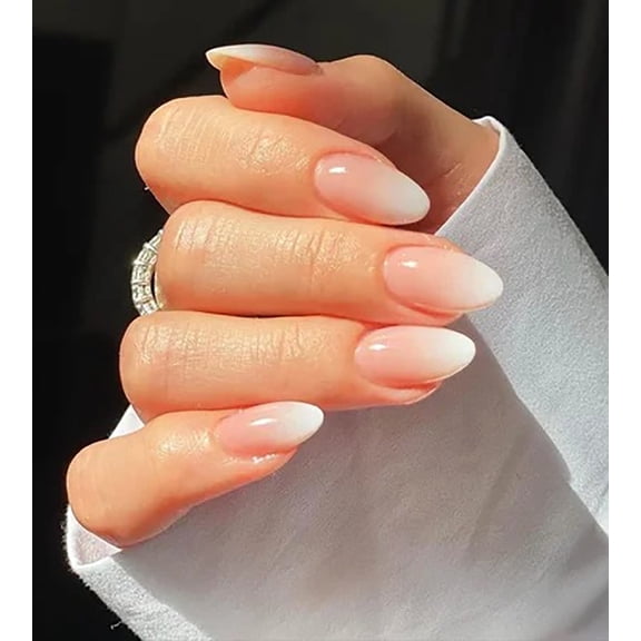 CurvLife Nude Tips Press-On Nails - 30PCS Almond, Elegant Gradient Design, Non-Toxic & Reusable, Salon Quality DIY
