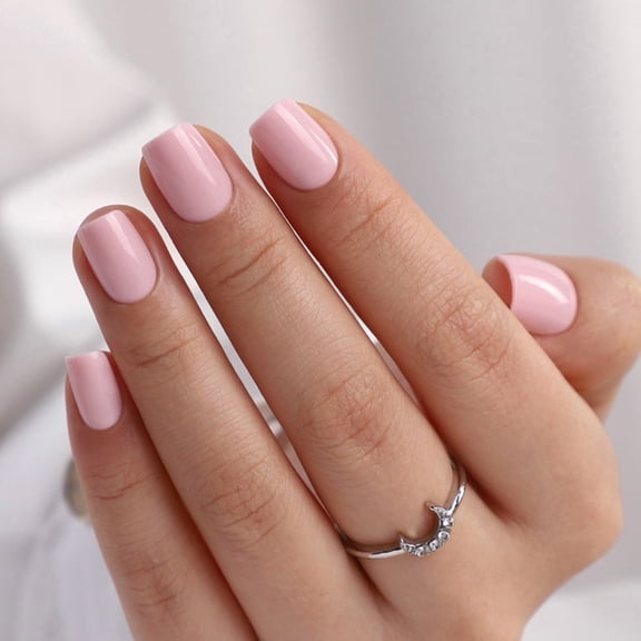 CurvLife Pink Cloud Kiss Press-On Nails - 30PCS, Squoval, Easy Apply, Non-Toxic & Reusable