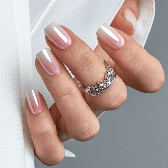 CurvLife Pink Mist Charm Press-On Nails - 30PCS, Squoval, Easy Apply, Non-Toxic & Reusable
