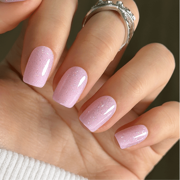 CurvLife Pink Stardust Press-On Nails - 30PCS, Squoval, Easy Apply, Non-Toxic & Reusable