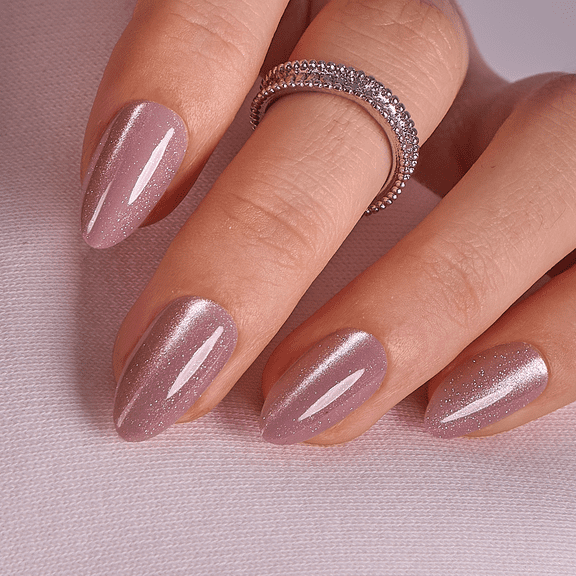 CurvLife Pink Velvet Mist Press-On Nails - 30PCS, Almond, Easy Apply, Non-Toxic & Reusable