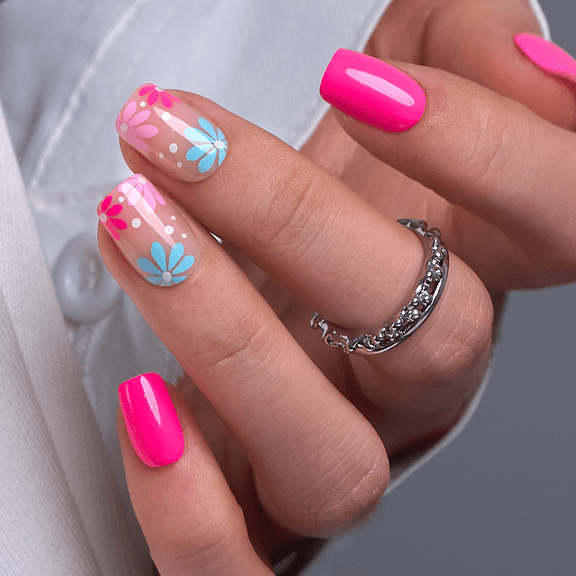CurvLife Pink Wave Press-On Nails - 30PCS, Squoval, Easy Apply, Non-Toxic & Reusable