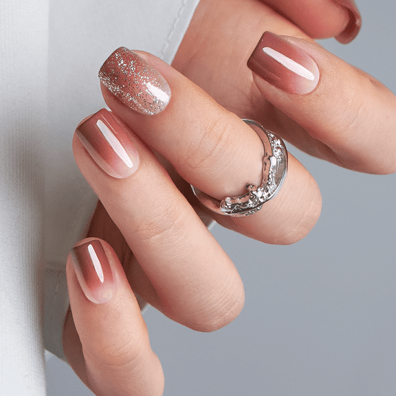 CurvLife Rosewood Glide Press-On Nails - 30PCS, Squoval, Easy Apply, Non-Toxic & Reusable