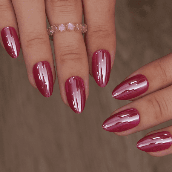 CurvLife Rosy Glow Shine Press-On Nails - 30PCS, Almond, Easy Apply, Non-Toxic & Reusable