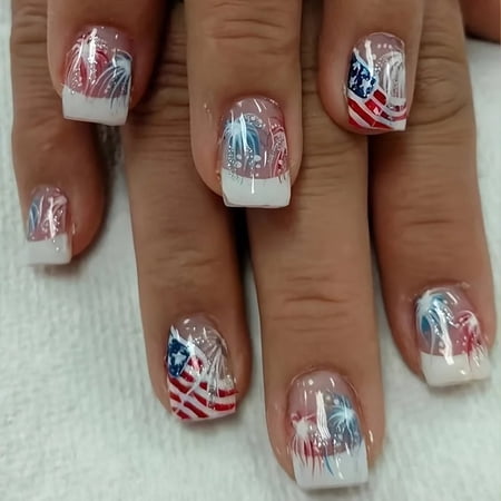 CurvLife Shining Fireworks Press-On Nails - 30PCS Short Square Fake Nails, Non-Toxic & Reusable, Salon Quality DIY