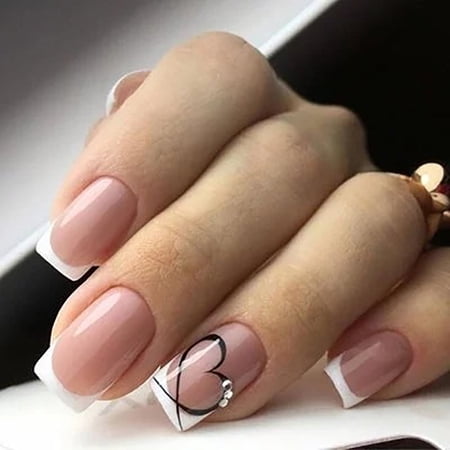 CurvLife Simple Light Pink Lines Press-On Nails - 30PCS Short Square, Line Design Sense, Non-Toxic & Reusable