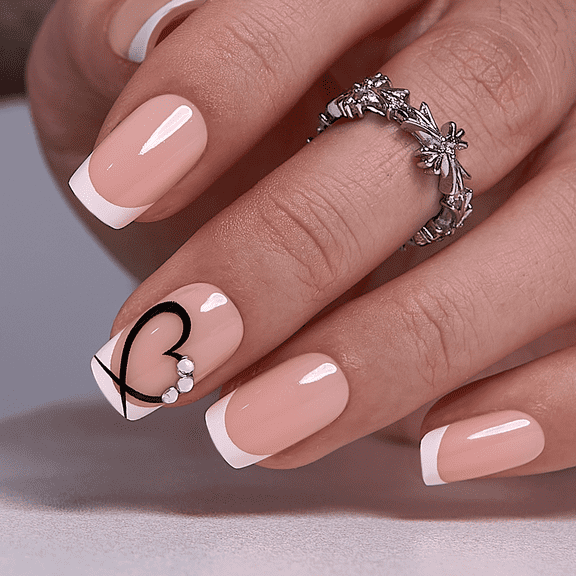 CurvLife Simple Light Pink Lines Press-On Nails - 30PCS, Squoval, Easy Apply, Non-Toxic & Reusable