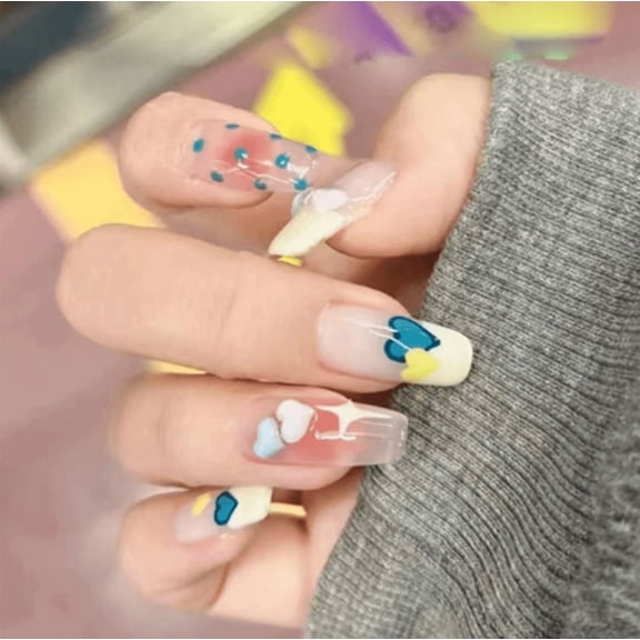 CurvLife Sky Candy Press-On Nails - 30PCS, Coffin, Easy Apply, Non-Toxic & Reusable