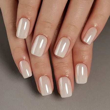 CurvLife Soft Ivory Elegance Press-On Nails - 24PCS Short Square, Minimalist Solid Color, Non-Toxic & Reusable