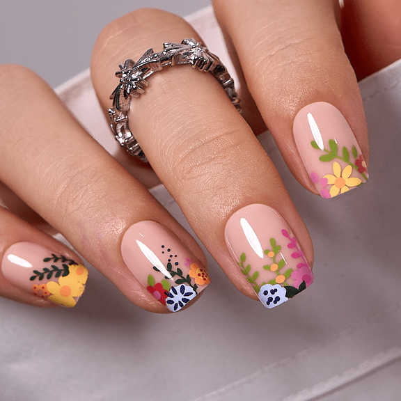 CurvLife Spring Day Press-On Nails - 30PCS, Squoval, Easy Apply, Non-Toxic & Reusable