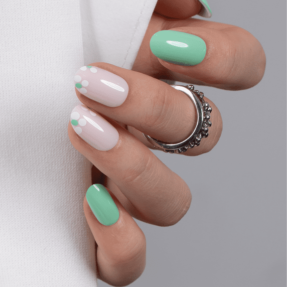 CurvLife Spring Dot Press-On Nails - 30PCS, Oval, Easy Apply, Non-Toxic & Reusable