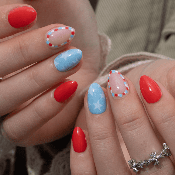 CurvLife Star Parade Press-On Nails - 30PCS, Almond, Easy Apply, Non-Toxic & Reusable