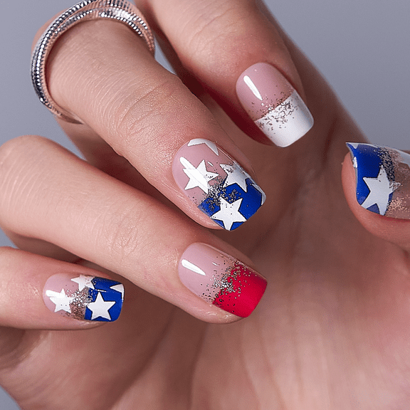 CurvLife Star Spangle Press-On Nails - 30PCS, Squoval, Easy Apply, Non-Toxic & Reusable