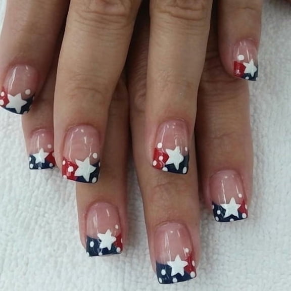 CurvLife Starlet Press-On Nails - 30PCS Short Square, Star Design with National Flag Elements