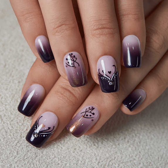 CurvLife Sweet Pearl Heart Press-On Nails - 30PCS, Squoval, Easy Apply, Non-Toxic & Reusable