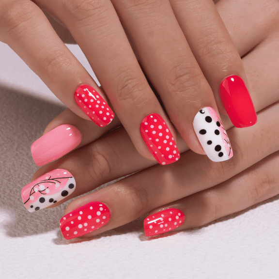 CurvLife Sweet Pop Dream Press-On Nails - 30PCS, Squoval, Easy Apply, Non-Toxic & Reusable