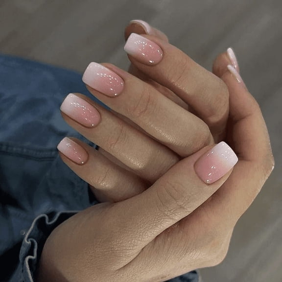 CurvLife White Peach Press-On Nails - 30PCS, Squoval, Easy Apply, Non-Toxic & Reusable