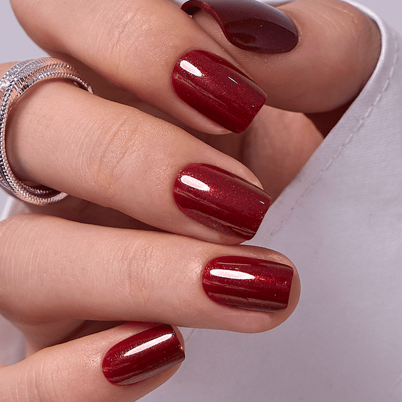 CurvLife Wine Shimmer Press-On Nails - 30PCS, Squoval, Easy Apply, Non-Toxic & Reusable