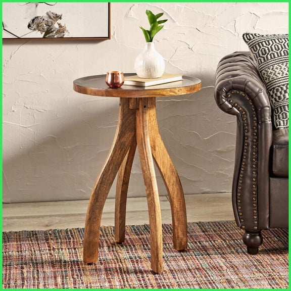 Curvaceous Boho Mango Wood Coffee Table with Lipped Top - Adds Elegance to Living Room