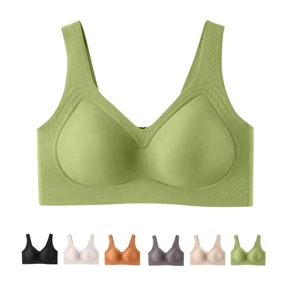 Seamless Bras for Women No Underwire Jelly Bras, Wirefree Fashionable and Soft Breathable Plus Size Bras, Dark Green 42