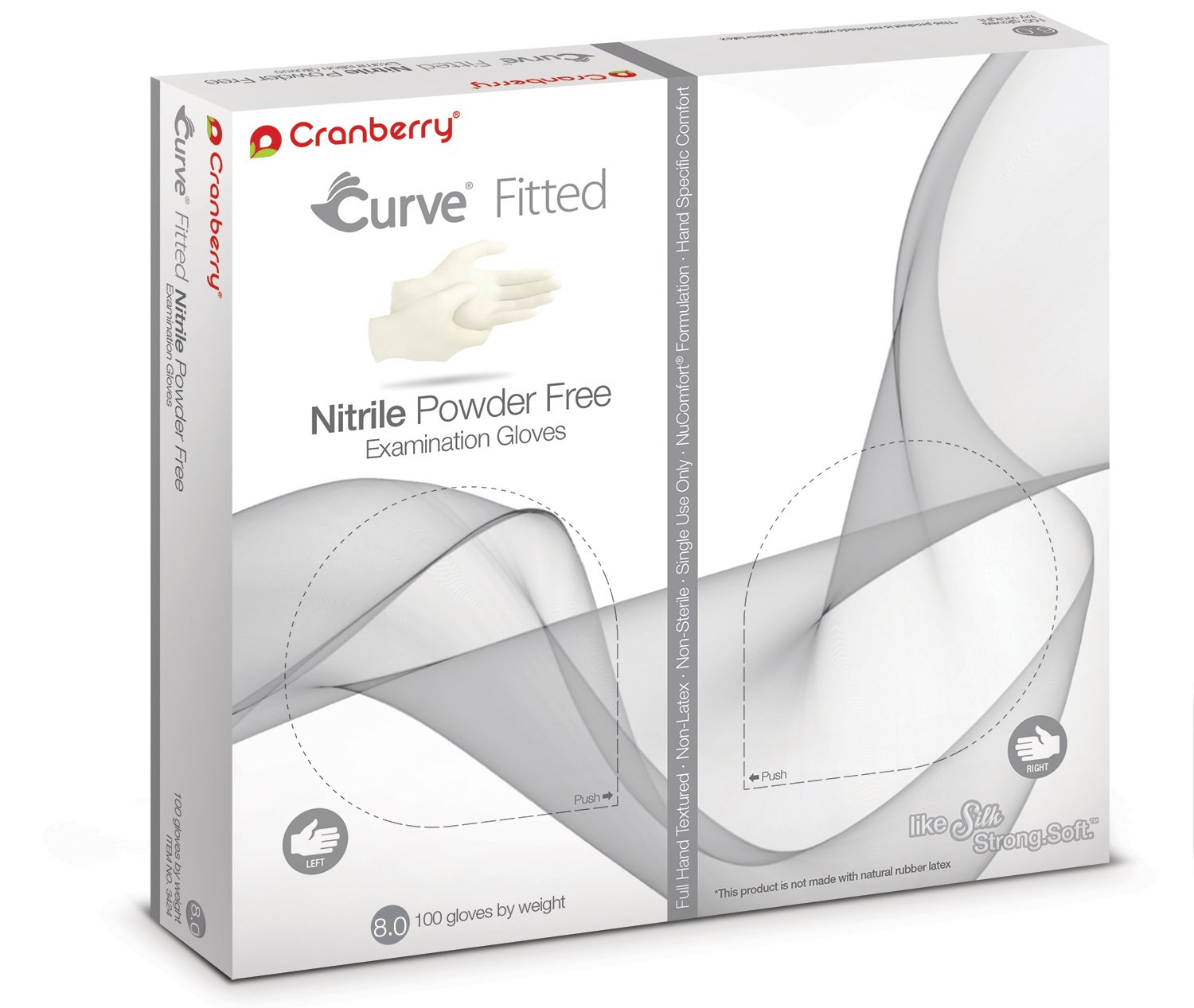 Curve Fitted White Nitrile Exam Gloves, Pack of 100, Size 8.0, 3.5 Mil