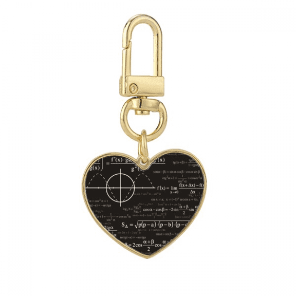 Curve Graphs Mathematical Formula Calculations Gold Heart Keychain Metal Keyring Holder