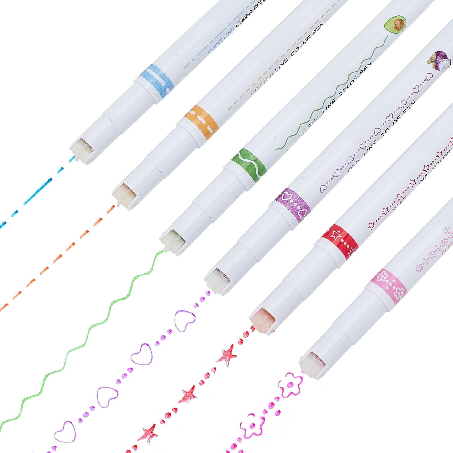 Curve Highlighter Pen Set 6 Colored Curve Pens Flownwing Flair Pens with 6 Different Curve Shape Fine Tips for Underlining Scrapbook Journaling Supplies Planner Art Design Note Take