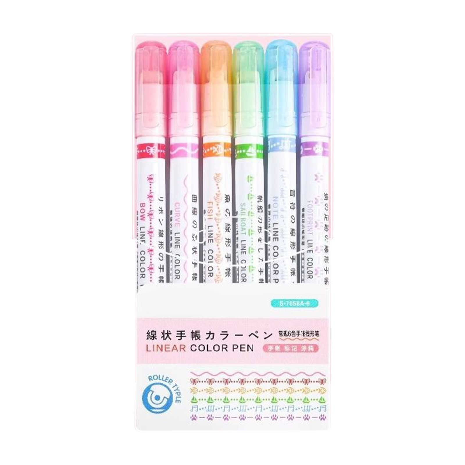 Curve Highlighter Pen Set, 6 Different Curve Shapes Dual Tip Pens, Cute ...