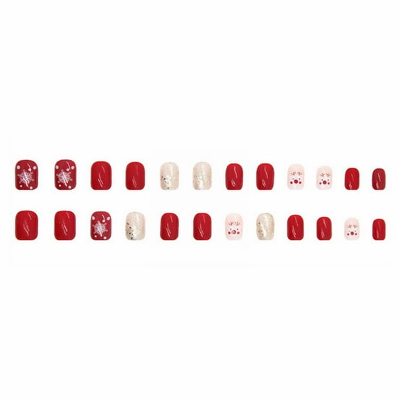 Curve Life Nails, Short Wearing Finished Product New Year's Flash Christmas Nail Piece Wearing Cute Snowflake Glittering Nail 2ml, Long Almond Glue On Nails