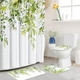 thumbnail image 1 of Curve Lines Sage White Shower Curtain Set 4PCs with Non-Slip Rugs,Toilet Lid Cover and Bath Mat,Bathroom Decoration 71x71 Inch with Hooks, 1 of 6