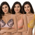 thumbnail image 1 of Curve Muse 3 Pack Plus Size Unlined Semi-Sheer Balconette Underwire Lace Bra-PEACH,GOLD,PINK-44C, 1 of 7