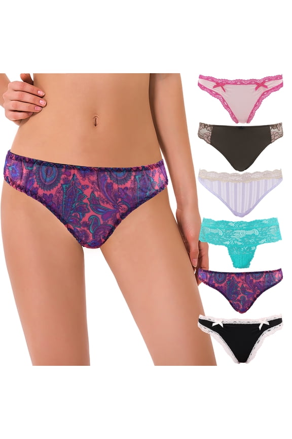 6 Pack Womens Sexy Assorted Low Rise Thongs V-G Strings Panties-PACKA-M