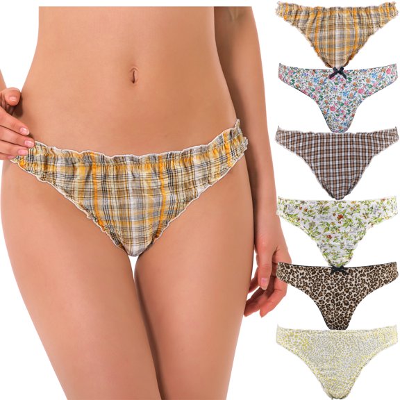 Curve Muse 6 Pack Womens Sexy Assorted Low Rise Thongs V-G Strings Panties-PACKB-S