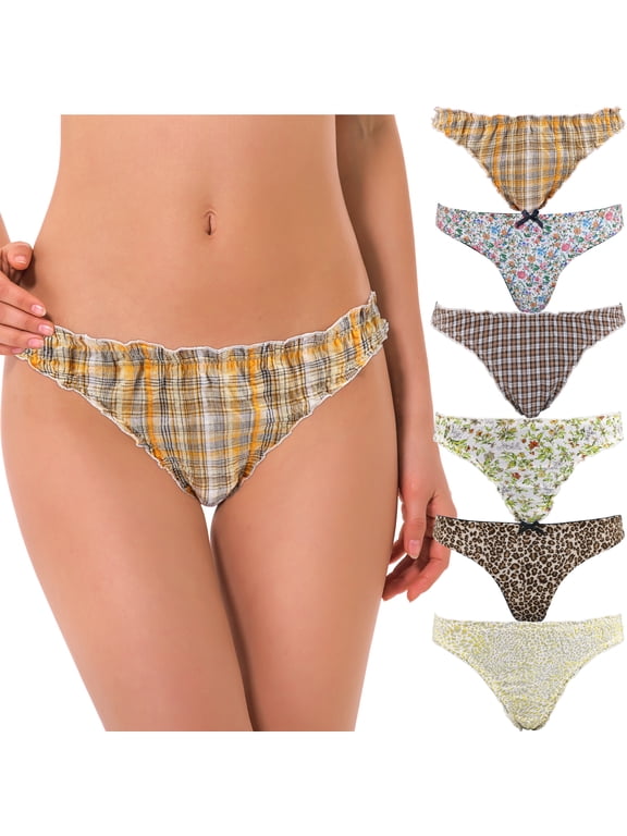 6 Pack Womens Sexy Assorted Low Rise Thongs V-G Strings Panties-PACKB-S
