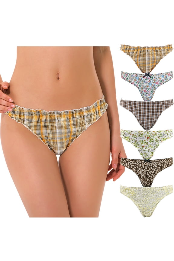 6 Pack Womens Sexy Assorted Low Rise Thongs V-G Strings Panties-PACKB-S