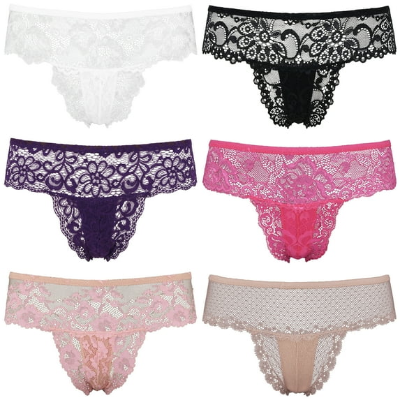 Curve Muse 6 or 12 PACK Pf Women's Low Rise Sexy Sheer Lace Thongs Panties -PACK P-M/6
