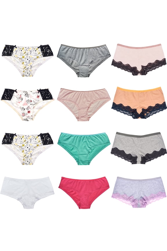 Cotton Soft Women Underwear Knickers Boxer Briefs Short Pack Of 12 -PackA-S/5
