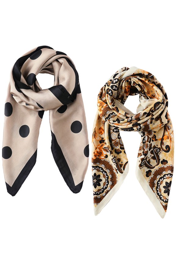 Large Square Women's Silk Feeling Scarf With Fashion Pattern-2 Pack-Pack A