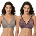 thumbnail image 1 of Curve Muse Plus Size Minimizer Underwire Bra with Floral and leopard Print-2pack (Size:48DDD), 1 of 7