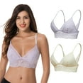 thumbnail image 1 of Curve Muse Plus Size Plunge Unlined Bralette with Floral Lace-2 Pack-LAVENDER,YELLOW-M, 1 of 7