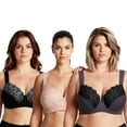 thumbnail image 1 of Curve Muse Plus Size Unlined Minimizer Underwire Bra with Embroidery Lace-3 Pack-GREY,PINK,BLACK-36DD, 1 of 6