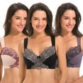 thumbnail image 1 of Curve Muse Plus Size Unlined Minimizer Wirefree Bras with Embroidery Lace-3Pack-Grey,Pink,Black-48DDDD, 1 of 6