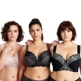 thumbnail image 1 of Curve Muse Plus Size Unlined Minimizer Wirefree Bras with Embroidery Lace-3Pack-PINK,BLACK,GRAY-48DDD, 1 of 6