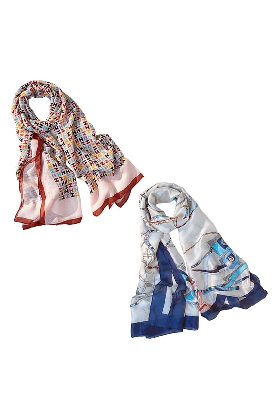 Print Floral Pattern Scarf Shawl Fashion Scarves Sunscreen Shawls-2 Pack-Pack A